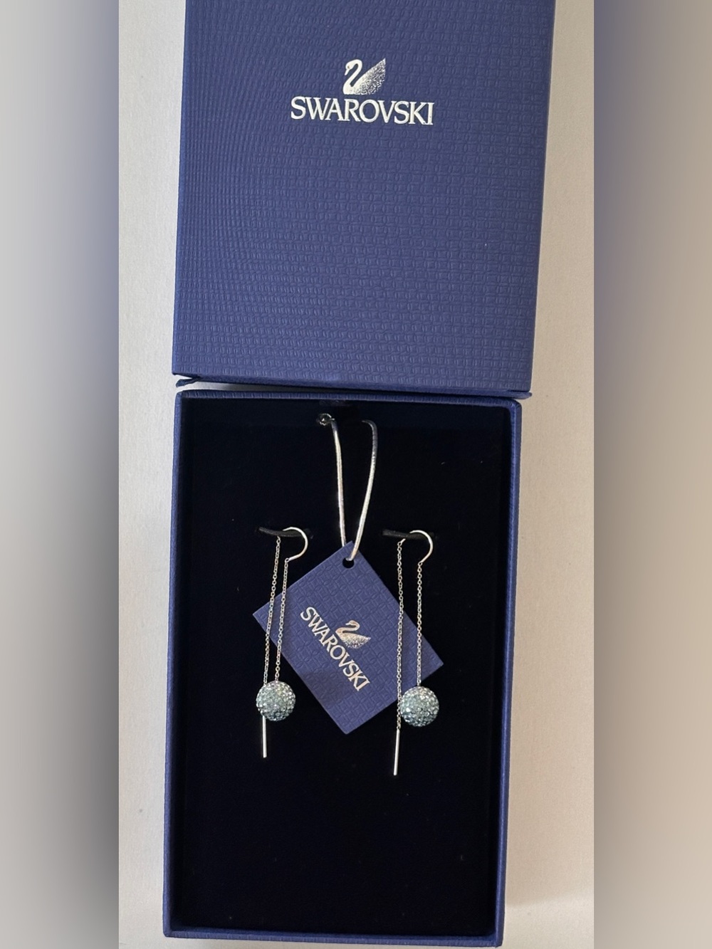 Swarovski Silver Light Blue Pave Crystal Ball Drop Earrings
